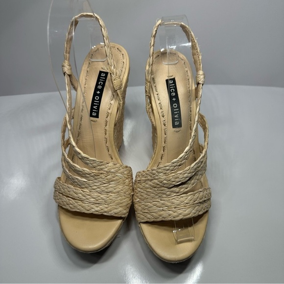 Alice & Olivia women’s Tenley raffia & leather wedge - Picture 3 of 7